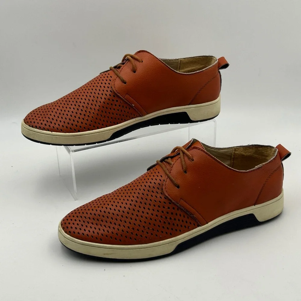 Merkmak Oxford Shoes Men 41 Rust Orange Perforated Leather Lace Up Dark Academia